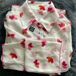 Brazilian Brand White and Pink Heart Printed Pajamas Set Great Valentine’s Gift